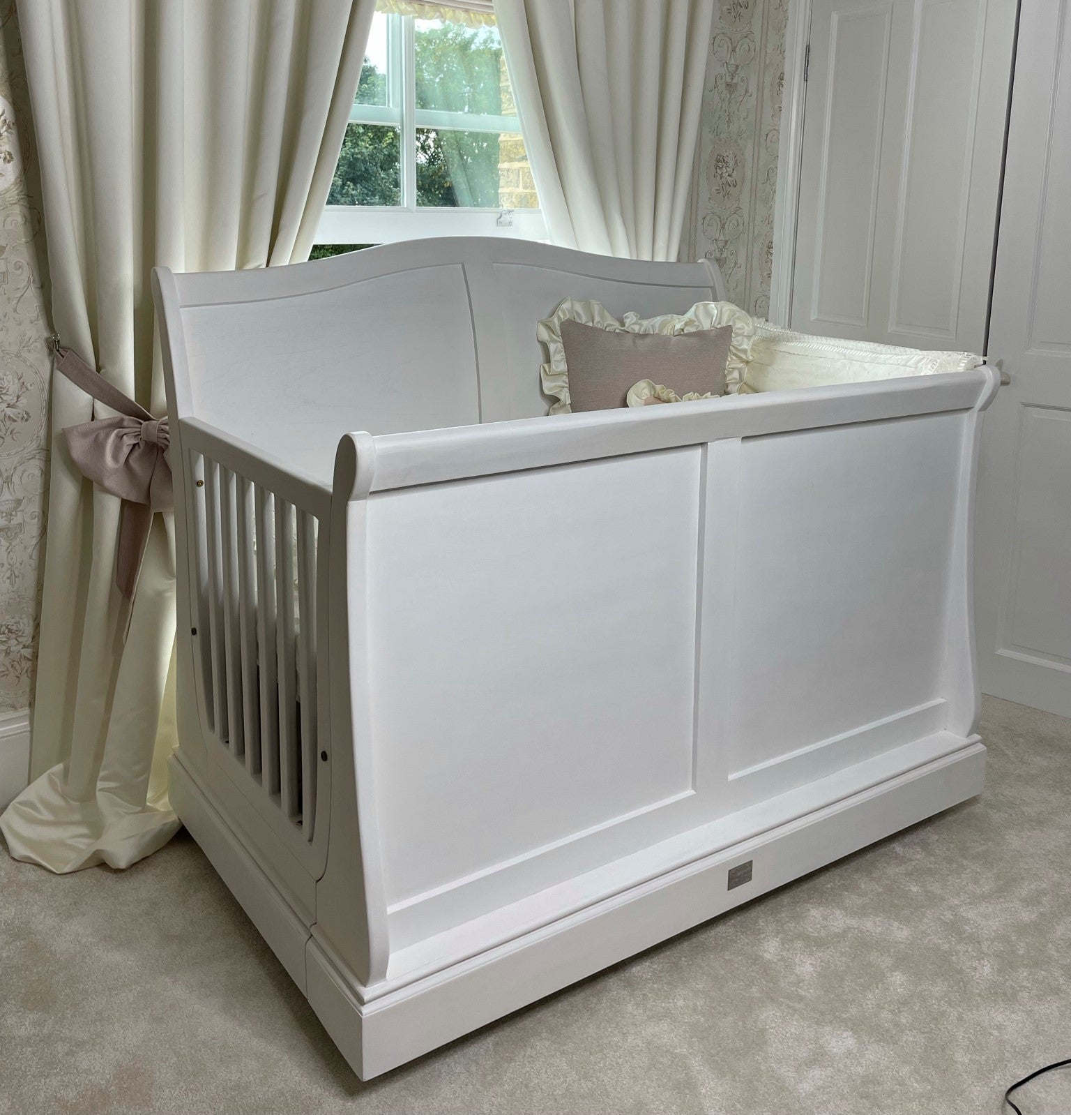 Scandinavian Sleigh Cot Bed in White. Free Delivery Assembly. Was 9 Forever Beds Ltd