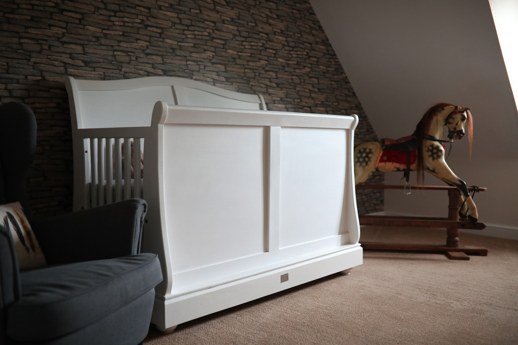 Scandinavian Sleigh Cot Bed in White. Free Delivery & Assembly!! Was £980 now £500 at Checkout!!