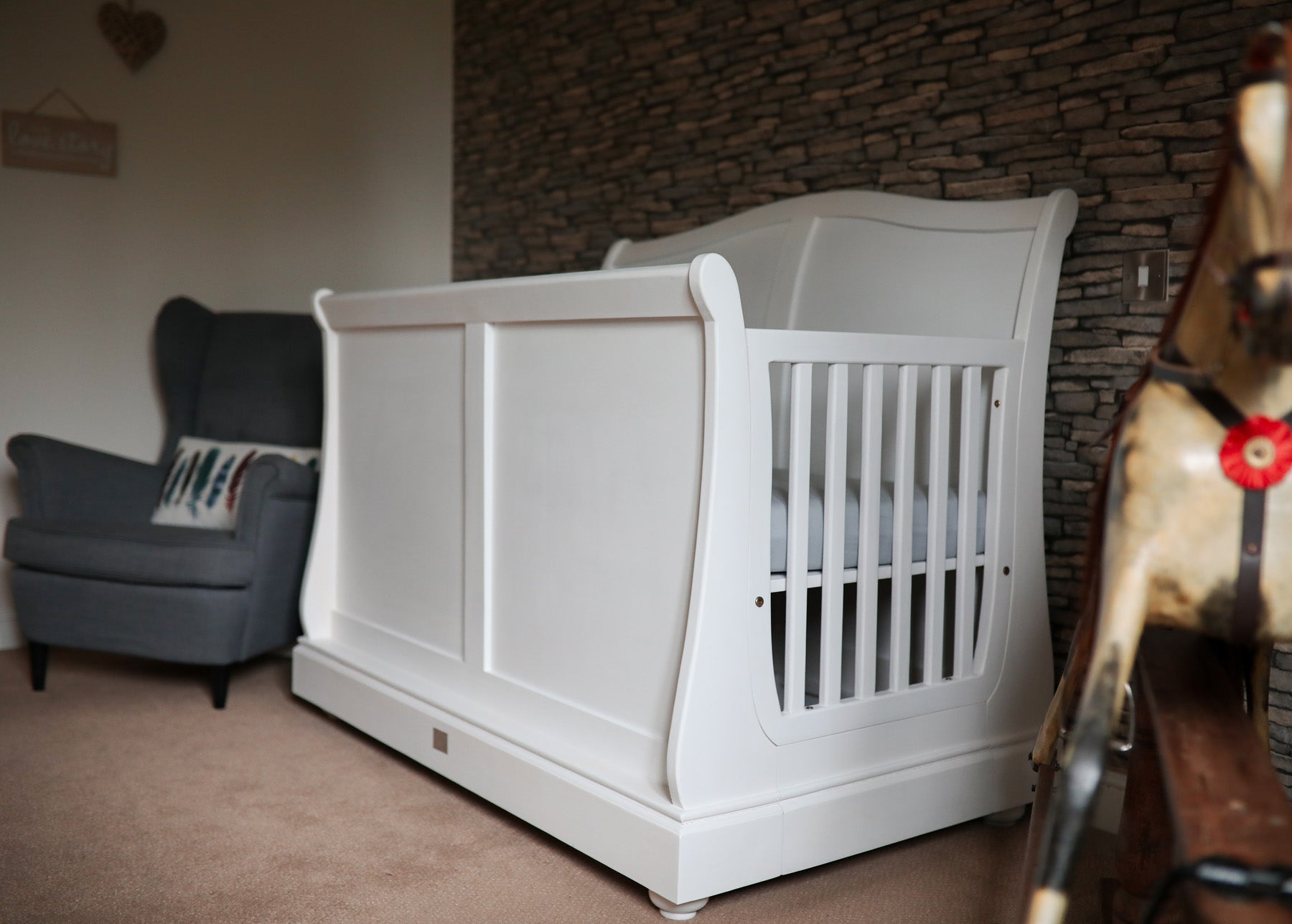 Scandinavian Sleigh Cot Bed in White. Free Delivery & Assembly!! Was £980 now £500 at Checkout!!